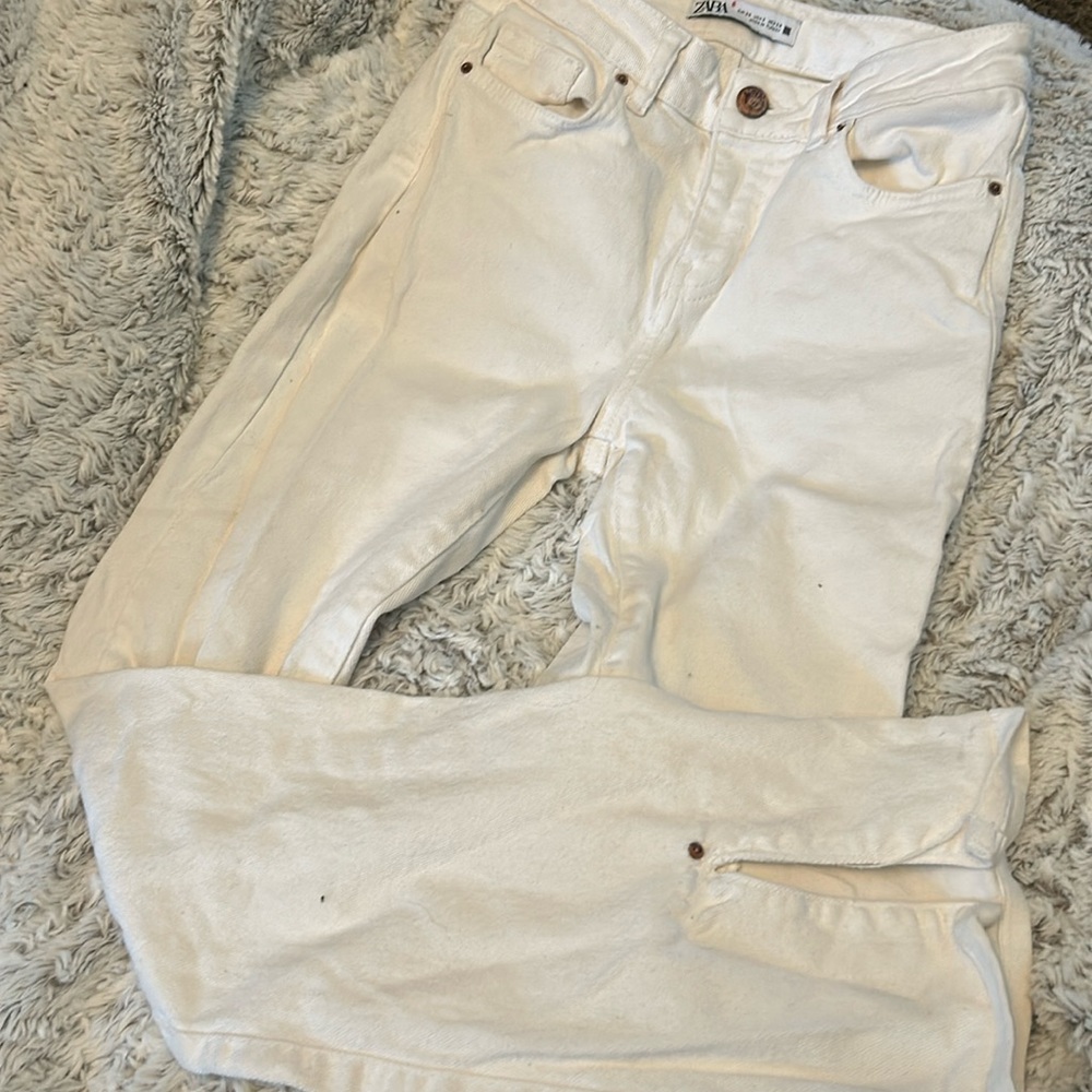 Zara White Denim Flare Jeans Size 2 - Picture 1 of 5